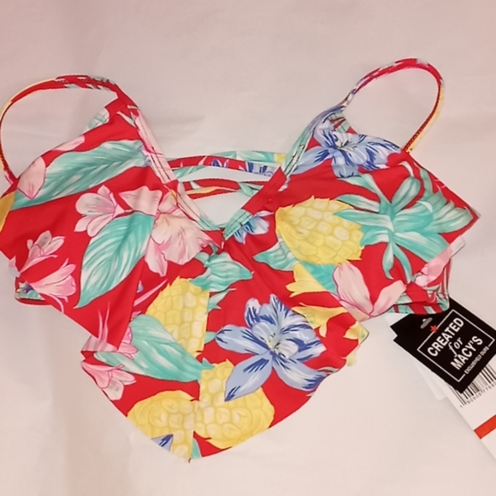 California‎ Waves Floral Print Flounce Bikini Top XS